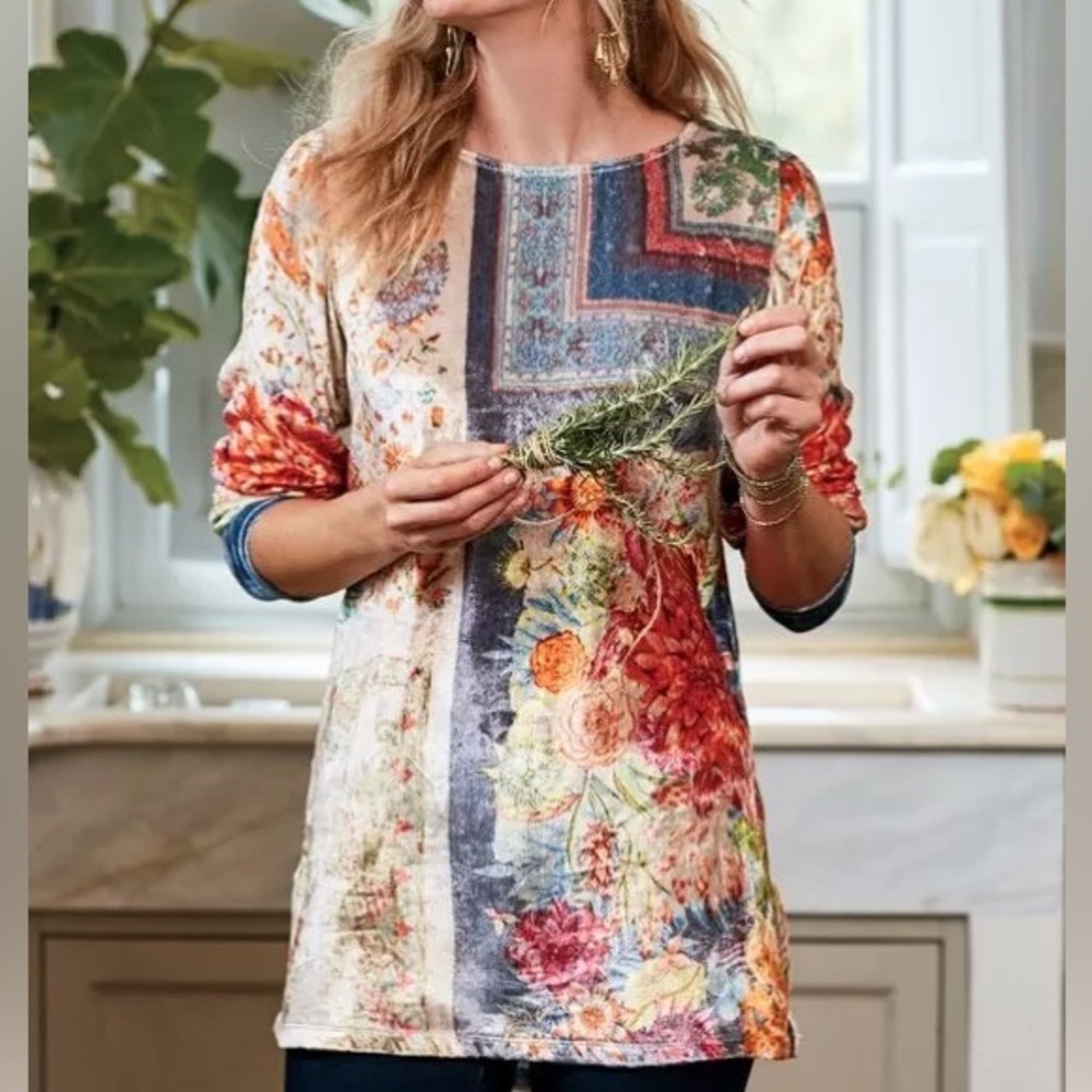 Soft Surroundings Ashbury Crushed Velvet Floral Lightweight Long Sleeve Tunic XL